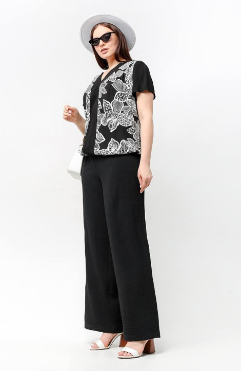 Женская блуза La rouge 6246 черно-белый-(цветы)