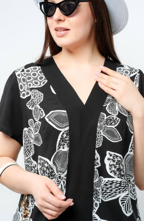 Женская блуза La rouge 6246 черно-белый-(цветы)