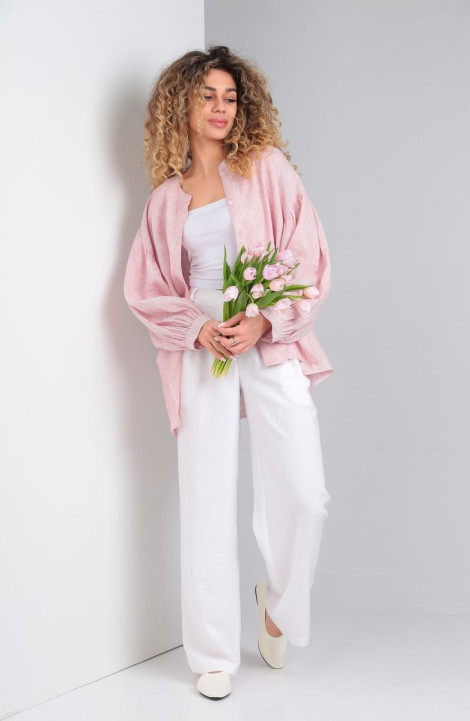 Женская блуза DOGGI 0159 фламингово-белая полоска