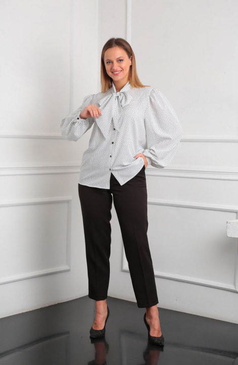 Женская блуза Lady Line 524 белый+син.горохи