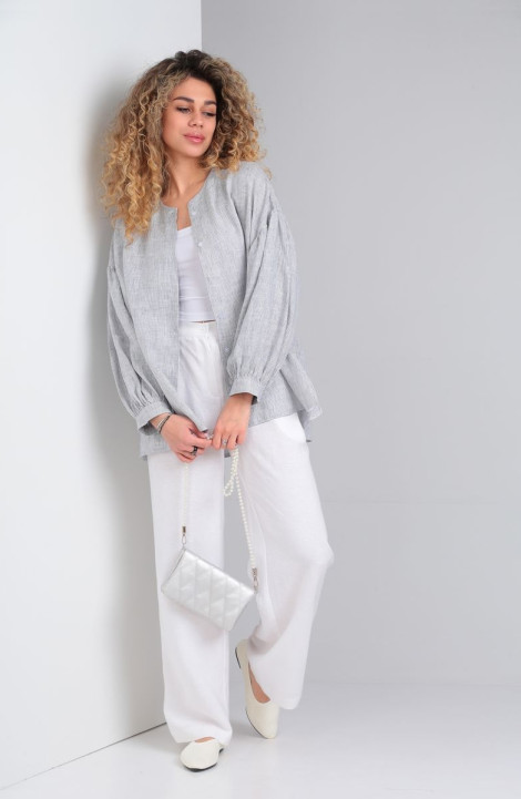 Женская блуза DOGGI 0159 серо-белая полоска