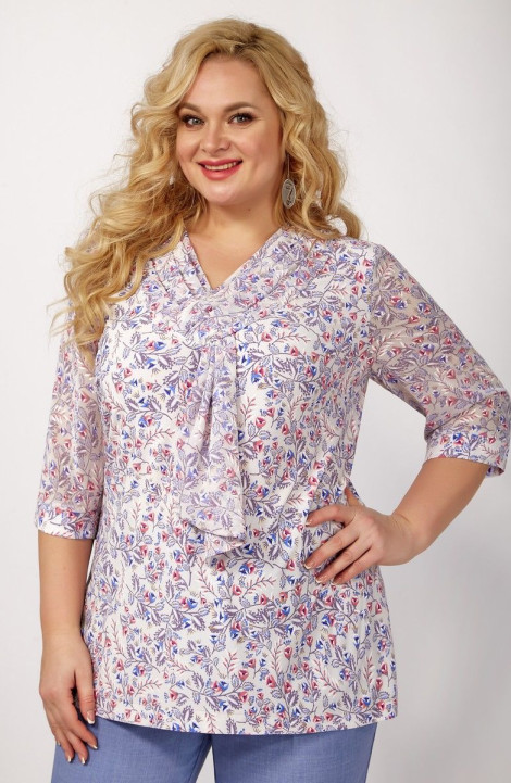 Женская блуза Элль-стиль 2200/2 белый_розово-голубой_принт