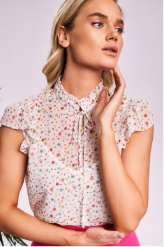 Женская блуза KaVaRi 4006 молочный_принт-яркие_цветы