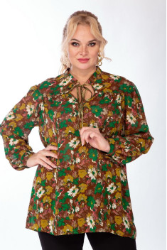 Женская блуза Michel chic 760 зеленый-коричневый-цветы