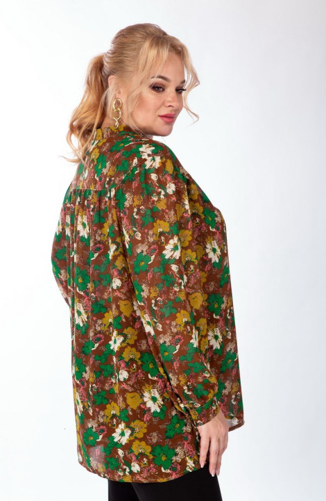 Женская блуза Michel chic 760 зеленый-коричневый-цветы
