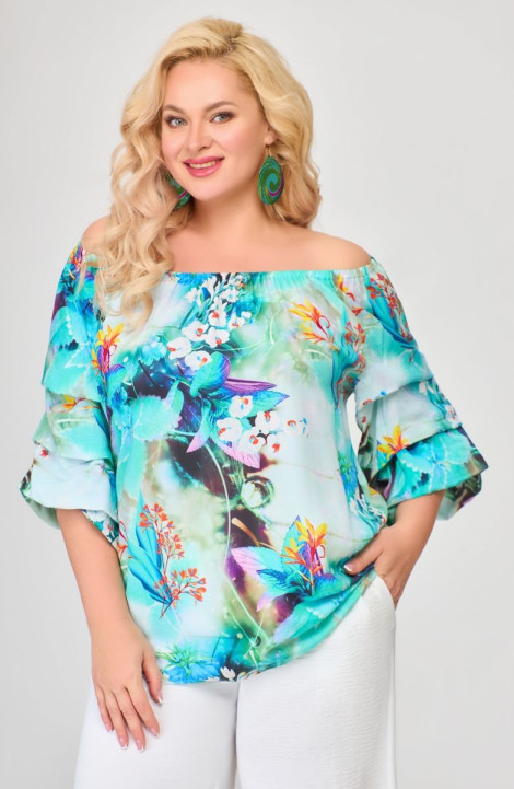 Женская блуза Svetlana-Style 1684 бирюзовый+цветы