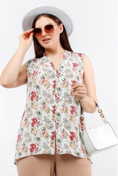 Женская блуза La rouge 6240 белый-(цветы)