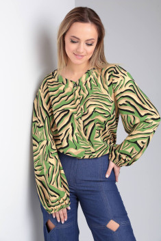 Блуза Viola Style 1183 бежевый/зеленый