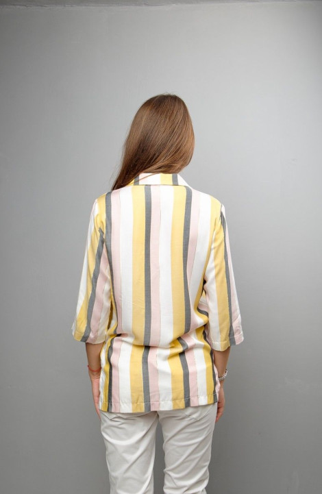 женские блузы Mita ЖМ1037 желто-серо-розовая_полоска