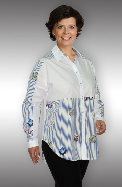 женские блузы Таир-Гранд 62273 голубая-полоска-якорь