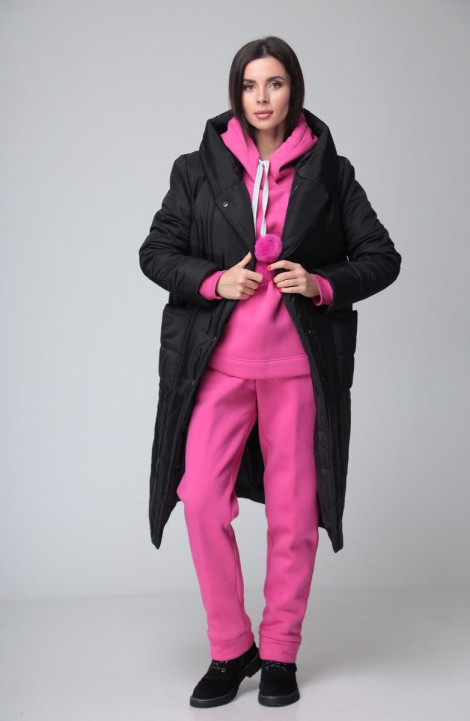 Женский комплект с пальто T&N 7180 черный-фуксия