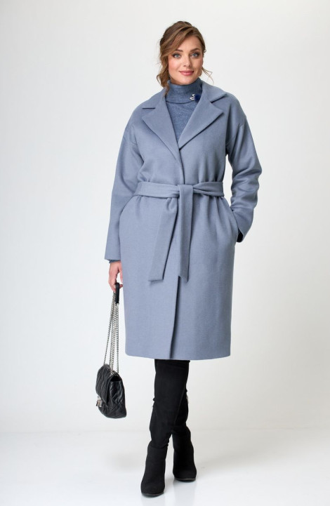 Женское пальто T&N 7296П пепельный_голубой