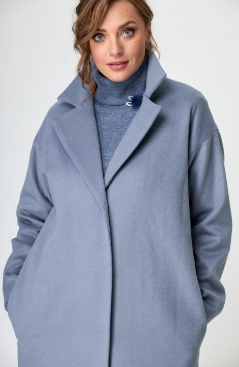 Женское пальто T&N 7296П пепельный_голубой
