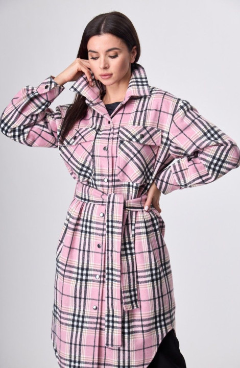 Женское пальто Anelli 935 розовая_клетка_NEW