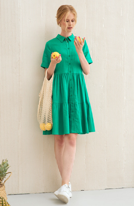 Льняное платье Панда 121780w зеленый