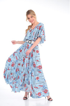 Платье с поясом Anastasia 892 голубой/молочный.пояс