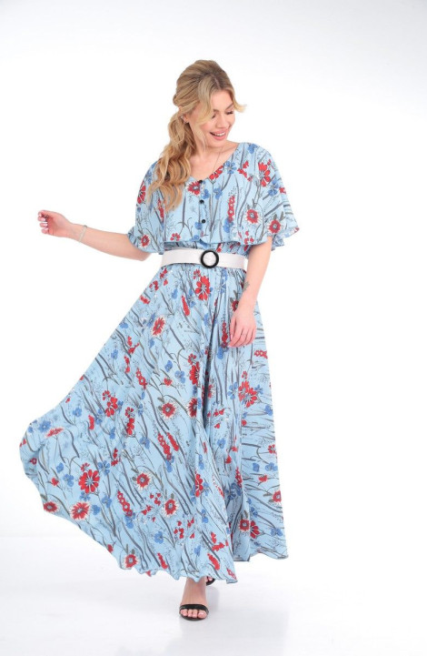 Платье с поясом Anastasia 892 голубой/молочный.пояс