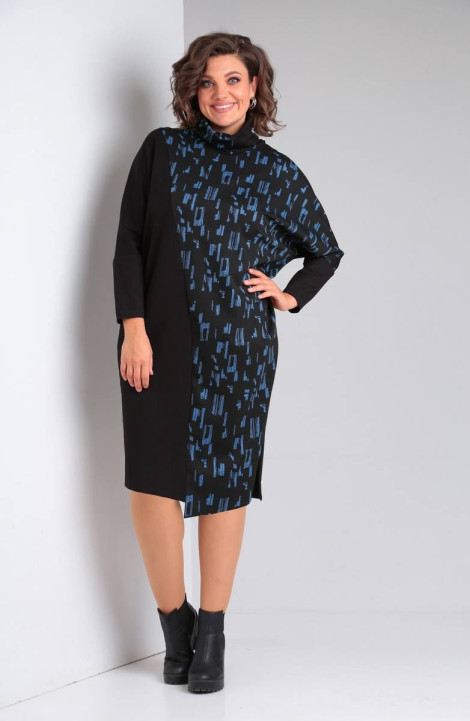 Трикотажное платье LadisLine 1475 черный+синий