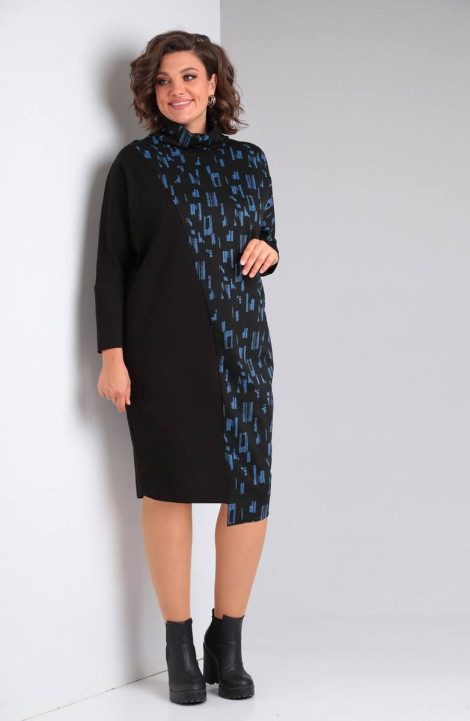 Трикотажное платье LadisLine 1475 черный+синий