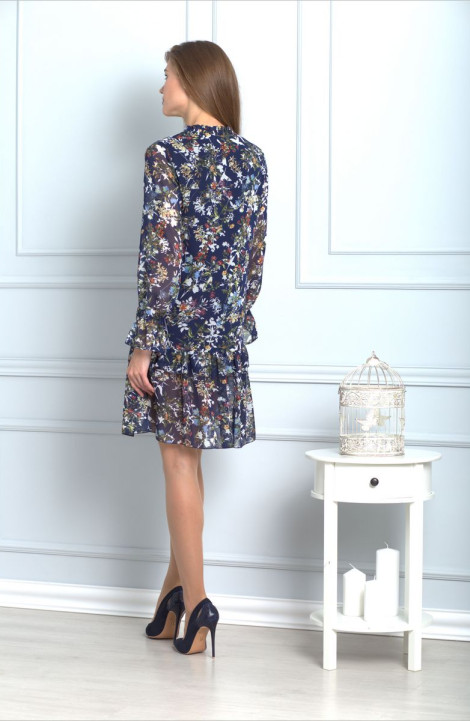 Шифоновое платье Anelli 727 синий+цветы