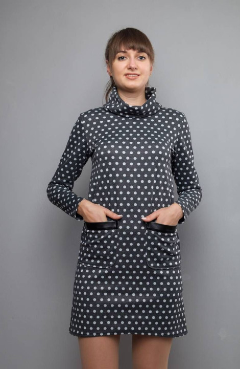 Трикотажное платье Mita ЖМ845 т.серый/горох