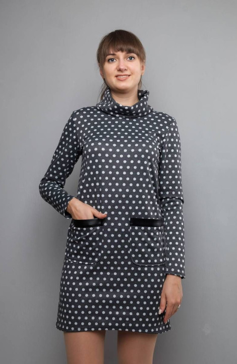 Трикотажное платье Mita ЖМ845 т.серый/горох