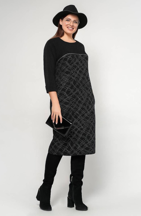 Трикотажное платье La rouge 5369 серебро-(черный)