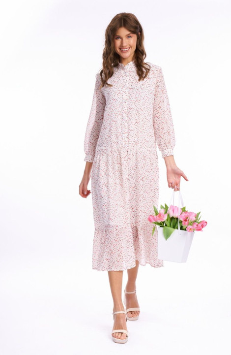 Шифоновое платье KaVaRi 1023 молочный_тюльпаны