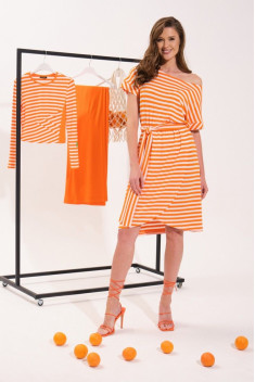 Трикотажное платье VI ORO VR-1050 оранжевый-белый