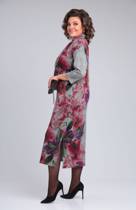 Трикотажное платье Michel chic 2152 серый-лиловая-роза