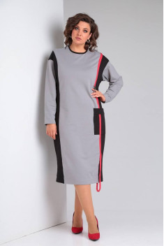 Трикотажное платье LadisLine 1473 светло-серый+черный