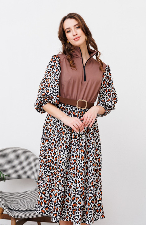 Хлопковое платье NikVa 447-1 шоколад_рыжий леопард