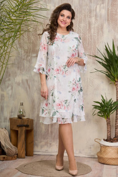 Шифоновое платье Moda Versal П2383 молочный-цветы