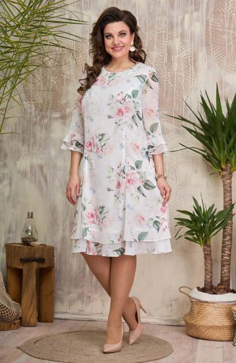 Шифоновое платье Moda Versal П2383 молочный-цветы