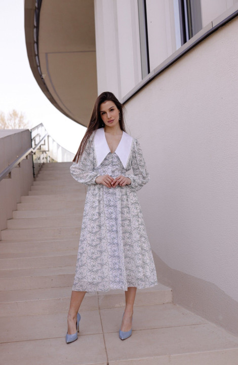 Платье Krasa М382-24 белый_в_цветы_миди