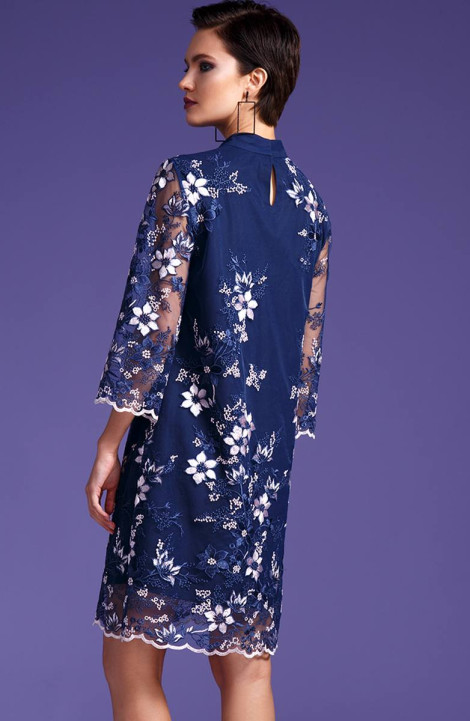 Платье LaVeLa L1876 синий/цветы_розовые