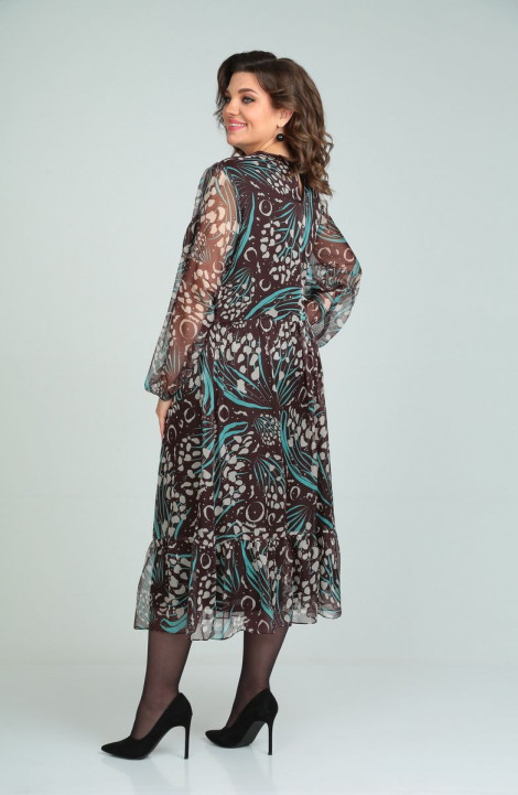 Шифоновое платье Mubliz 007 коричневый-бирюза