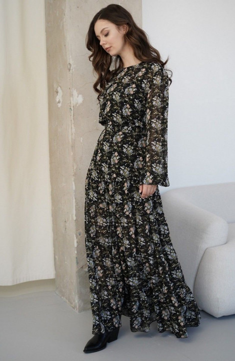 Шифоновое платье BARBARA В153 черный/цветы