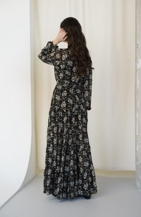 Шифоновое платье BARBARA В153 черный/цветы