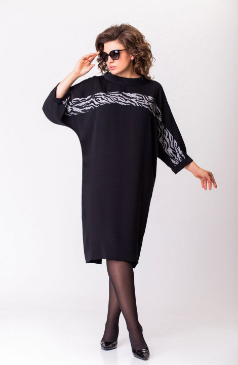 Платье EVA GRANT 7273 черный+тесьма_зебра
