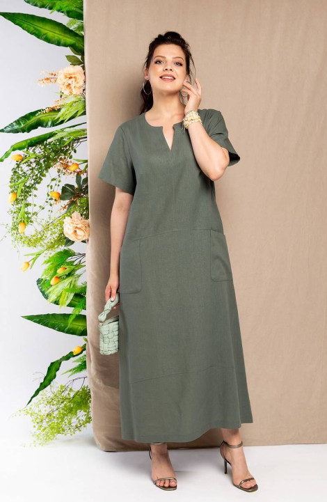Льняное платье Daloria 1534 зеленый