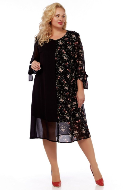 Шифоновое платье Belinga 1218 черное-цветное