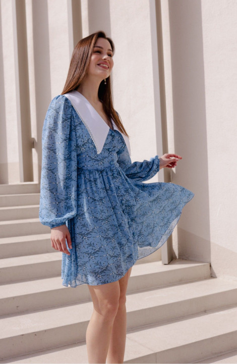 Платье Krasa М382-24 голубой_в_цветы_мини