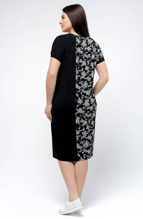 Трикотажное платье La rouge 5315 черно-белый-(цветок)