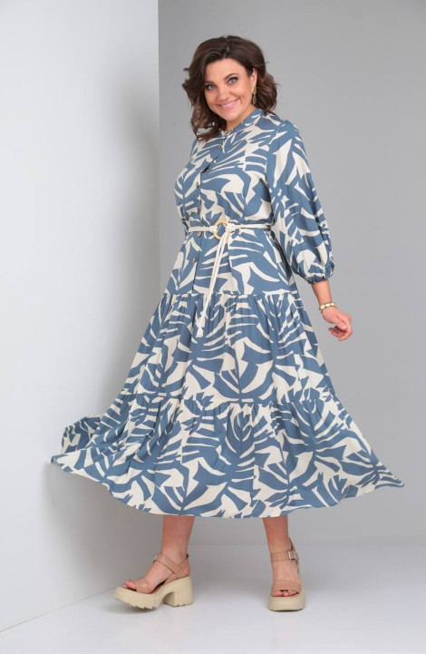 Платье LadisLine 1433 монстера/синий