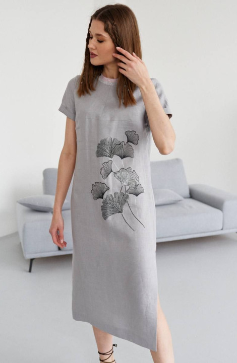 Льняное платье VIZANTI 5028 серый/абстракция