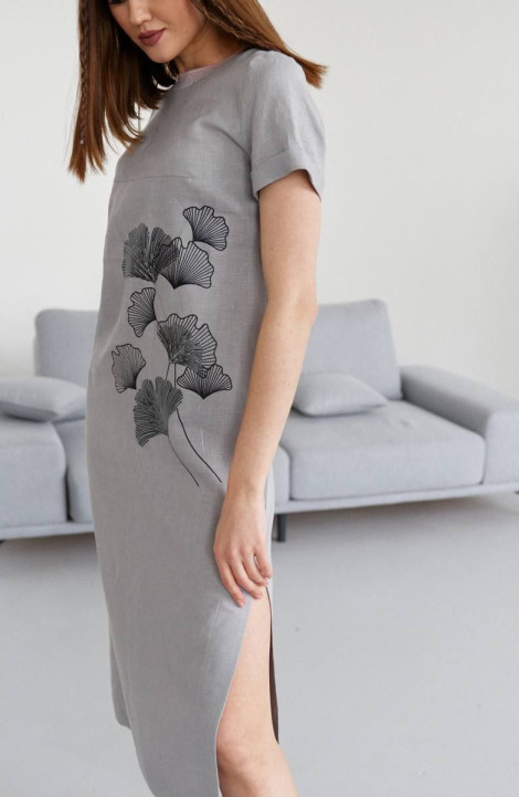 Льняное платье VIZANTI 5028 серый/абстракция