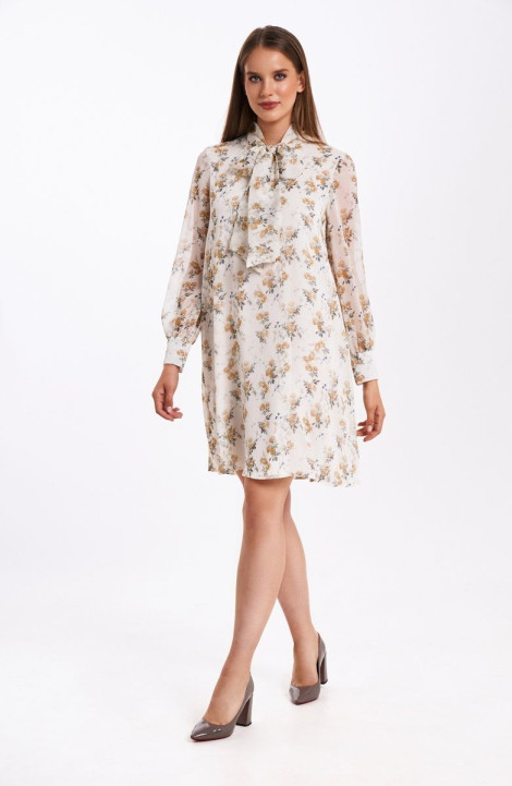 Шифоновое платье KaVaRi 1059.1 белый_принт_цветы