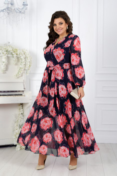 Шифоновое платье Ninele 5983 красные розы