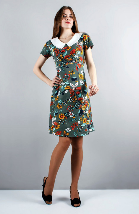 Хлопковое платье Mita ЖМ820 зеленый+цветы